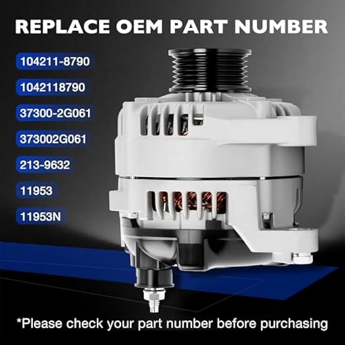 Misakomo 373002G061 Alternator for Hyundai Sonata 2015-2019/Santa Fe 2019-2020/Santa Fe Sport 2017-2018 2.0L 2.4L, Kia Optima Sorento Sportage 2015-2020, 150A Replace 1042118790 11953N - Image 3