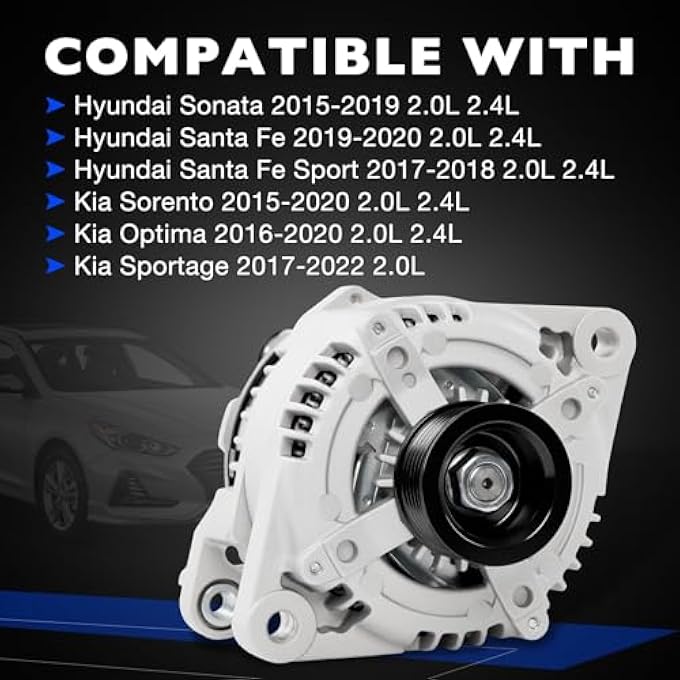 Misakomo 373002G061 Alternator for Hyundai Sonata 2015-2019/Santa Fe 2019-2020/Santa Fe Sport 2017-2018 2.0L 2.4L, Kia Optima Sorento Sportage 2015-2020, 150A Replace 1042118790 11953N - Image 2