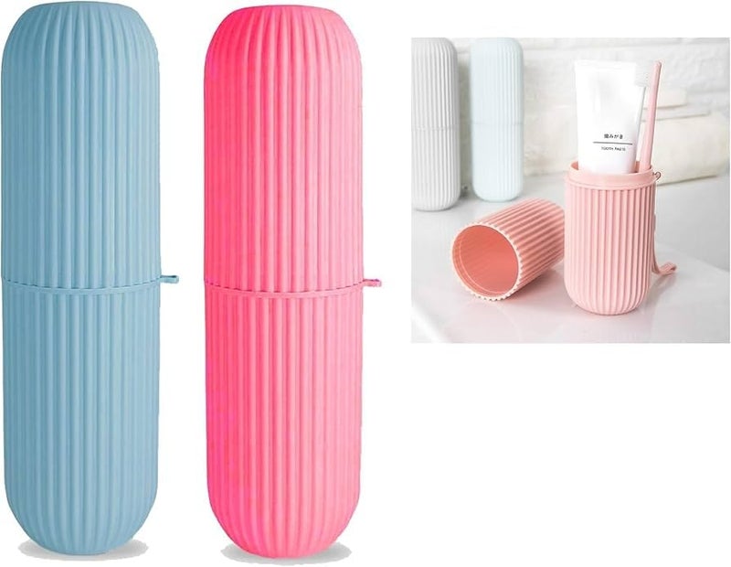 Toothbrush Travel Case, Ribbed Design, Pink and Blue, Set of 2 - Image 4