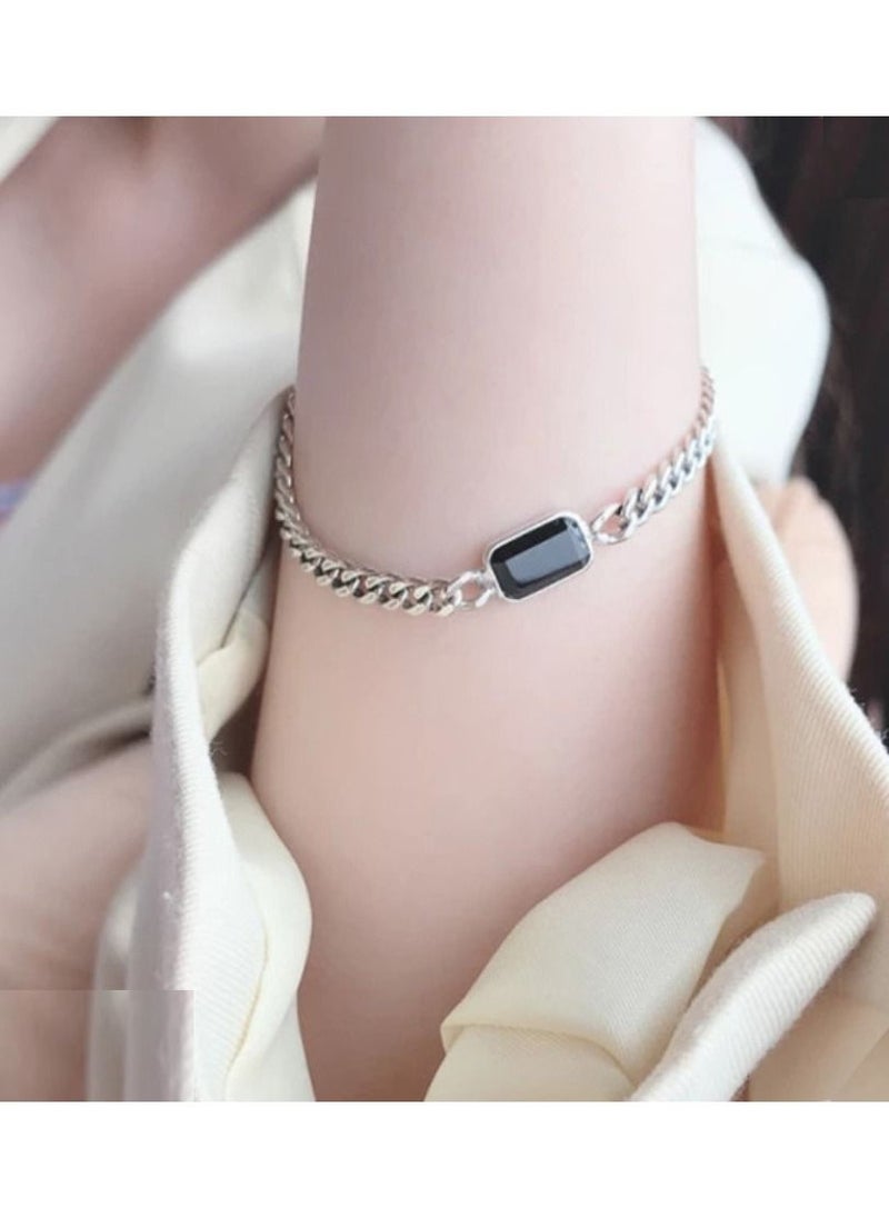Vitalia - 925 sterling silver bracelet with black stone - Image 1