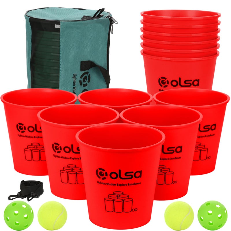 Olsa Giant Pong Yard Games Yard Pong Outdoor Game for Adults and Family Toss Backyard Lawn Games with 12 Buckets Balls Strength Carrying Bag for Beach Camping Backyard PartyRed - Image 3