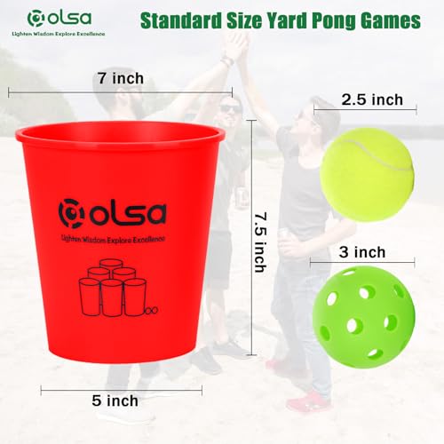 Olsa Giant Pong Yard Games Yard Pong Outdoor Game for Adults and Family Toss Backyard Lawn Games with 12 Buckets Balls Strength Carrying Bag for Beach Camping Backyard PartyRed - Image 5