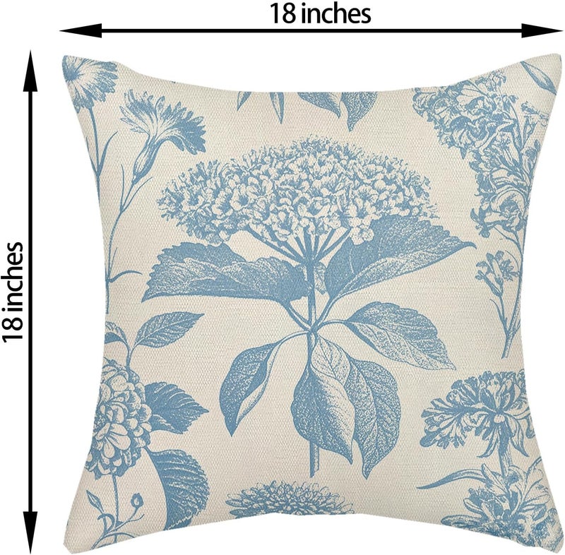 GOLIANDA Baby Blue Flower Pillow Covers 18x18 Set of 2 Vintage Floral Hydrangea Herbs Botanical Throw Pillows Outdoor Flower Decoration Pillowcase Linen Farmhouse Cushion Case Decorative for Couch Sofa - Image 2