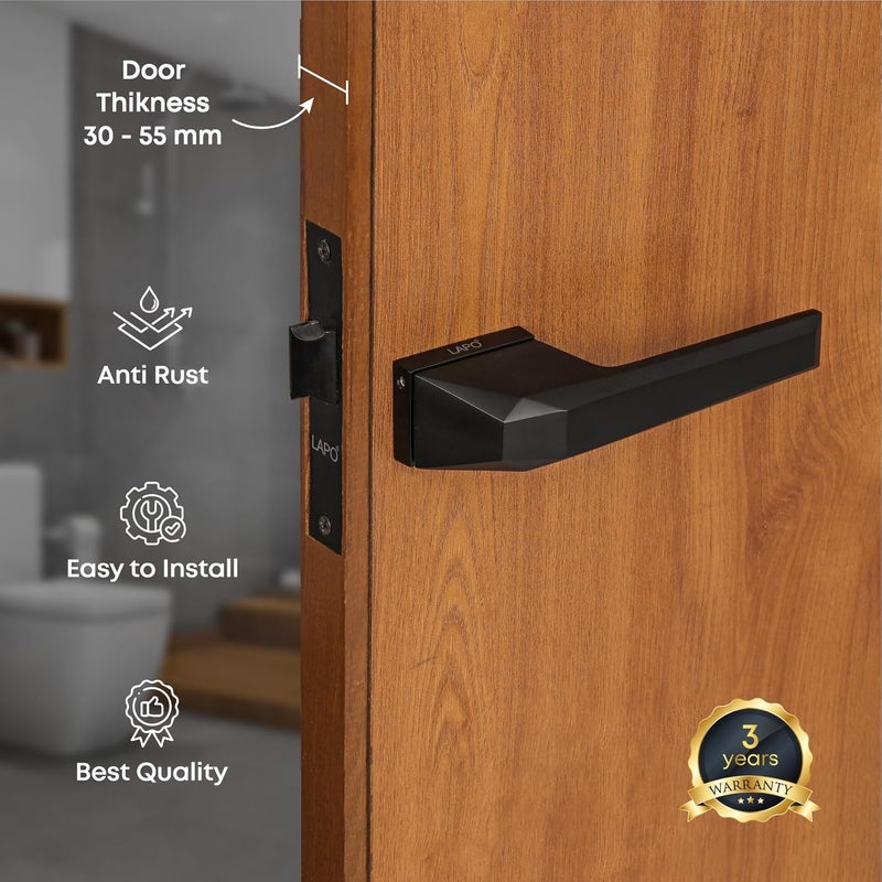 LAPO LAPO Door Locks for Bathroom Door Lock Balcony Store Room Door Lock Mortise Keyless Handlesets with Brass Baby Latch for HomeOfficeHotel Black Finish 3 Years Warranty Ro125  - Image 2