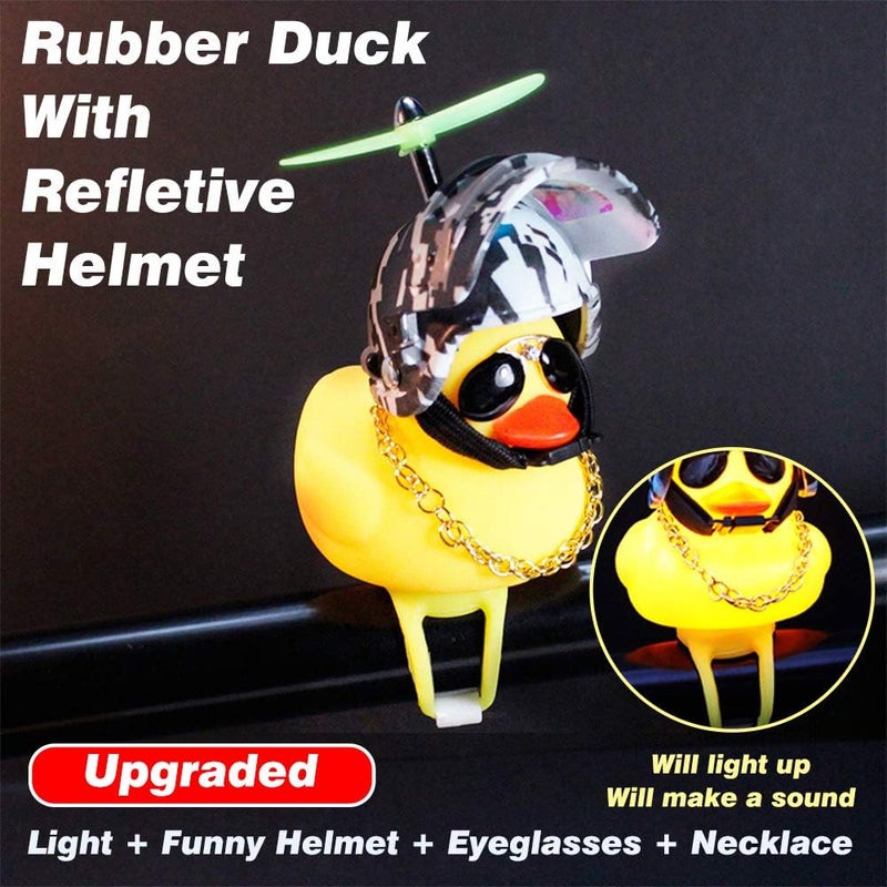 wonuu Rubber Duck Toy Car Ornaments Yellow Duck Car Dashboard Decorations Squeeze Duck Bicycle Horns with Propeller Helmet - Image 2