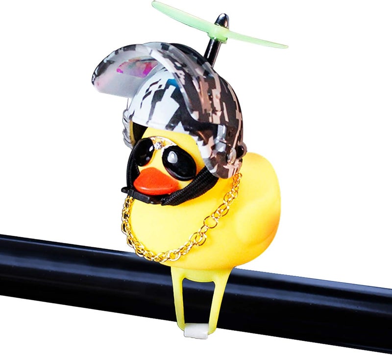wonuu Rubber Duck Toy Car Ornaments Yellow Duck Car Dashboard Decorations Squeeze Duck Bicycle Horns with Propeller Helmet - Image 1