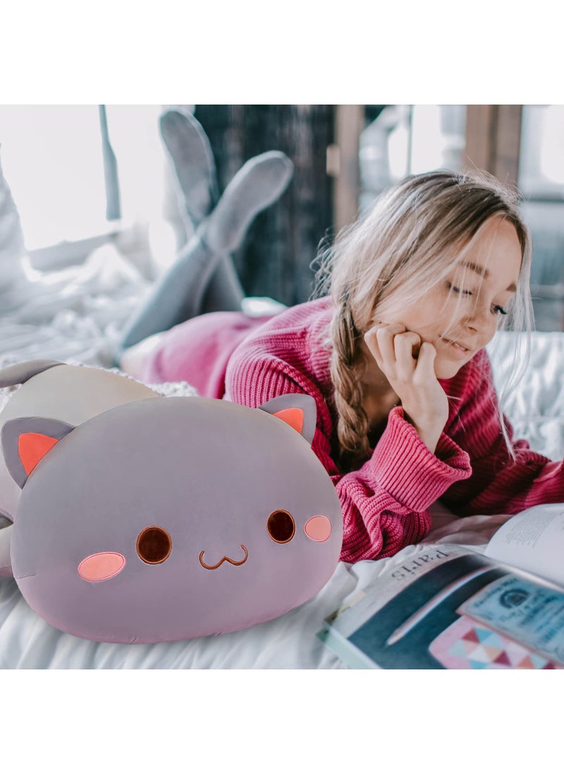 FUYU FUYU Cat Stuffed Animals  Soft Cat Plush Pillow Kawaii Kitten Stuffed Animal Toy Gifts for Kids Boys Girls Room Decor (Grey Round Eyes 15in/37cm)  - Image 2