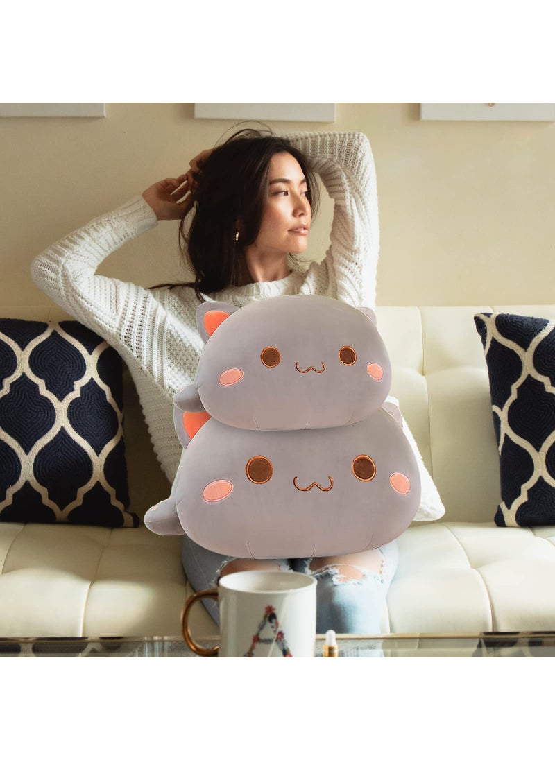 FUYU FUYU Cat Stuffed Animals  Soft Cat Plush Pillow Kawaii Kitten Stuffed Animal Toy Gifts for Kids Boys Girls Room Decor (Grey Round Eyes 15in/37cm)  - Image 4
