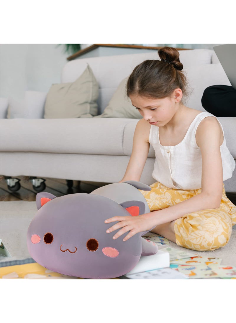 FUYU FUYU Cat Stuffed Animals  Soft Cat Plush Pillow Kawaii Kitten Stuffed Animal Toy Gifts for Kids Boys Girls Room Decor (Grey Round Eyes 15in/37cm)  - Image 3