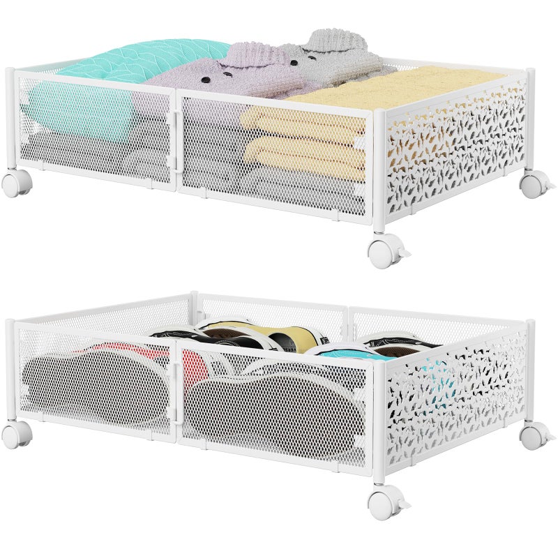 Under Bed Storage Under the Bed Storage Containers with Wheels Under Bed Shoe Storage Organizer Drawer for Bedroom Clothes Shoes Blankets 2Pack