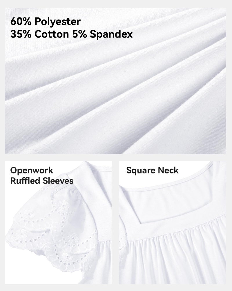 KEREDA Girls Short Sleeve Shirts Summer Tunic Tops Lace Openwork Ruffled Girls Cute Square Neck Clothes Blouse White 11-12Y - Image 4
