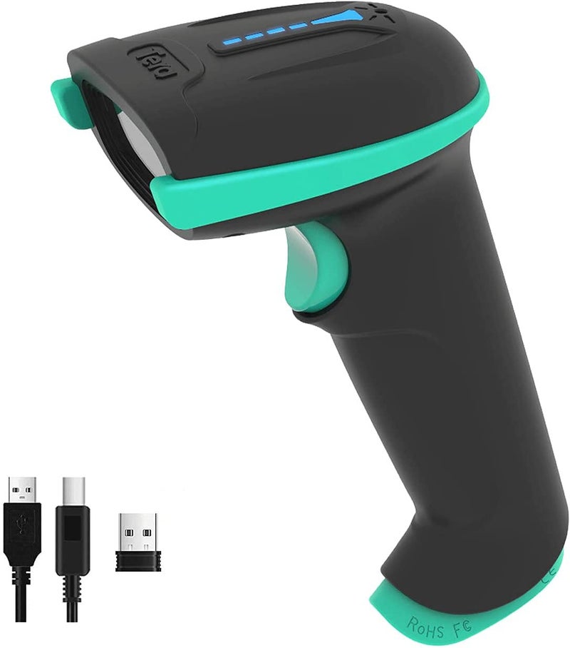 Tera Barcode Scanner Wireless Versatile 2-in-1 (2.4Ghz Wireless+USB 2.0 Wired) with Battery Level Indicator 328 Feet Transmission Distance Rechargeable 1D Laser Bar Code Reader USB Handheld (Blue) - Image 1