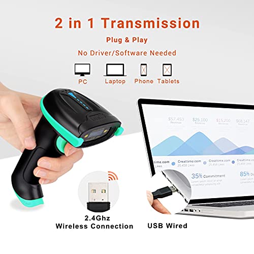 Tera Barcode Scanner Wireless Versatile 2-in-1 (2.4Ghz Wireless+USB 2.0 Wired) with Battery Level Indicator 328 Feet Transmission Distance Rechargeable 1D Laser Bar Code Reader USB Handheld (Blue) - Image 5
