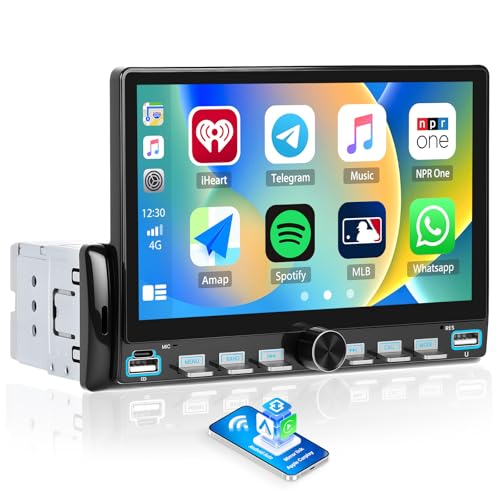 SIXWIN Wireless Apple CarPlay Single Din Car Stereo Bluetooth 7 Inch Touch Screen Android Auto with Bluetooth FM 7 Color Lights EQ Oline Video for Truck & Jeep - Image 1