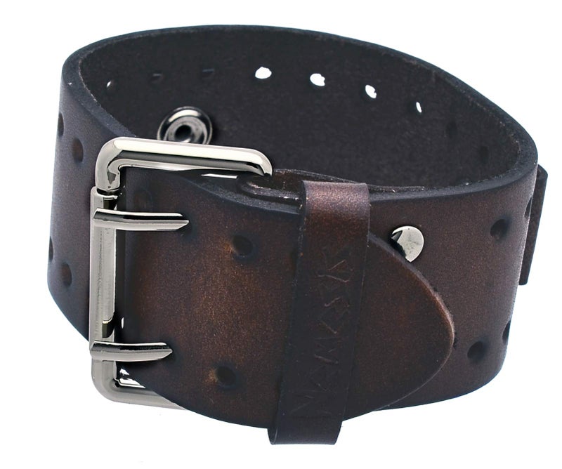 Nemesis BN-BB Unisex 20mm Lug Width 39mm Wide Dark Brown Wide Leather Cuff Wrist Watch Band - Image 3
