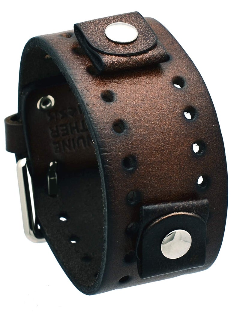 Nemesis BN-BB Unisex 20mm Lug Width 39mm Wide Dark Brown Wide Leather Cuff Wrist Watch Band - Image 1