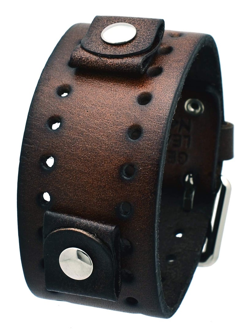 Nemesis BN-BB Unisex 20mm Lug Width 39mm Wide Dark Brown Wide Leather Cuff Wrist Watch Band - Image 2