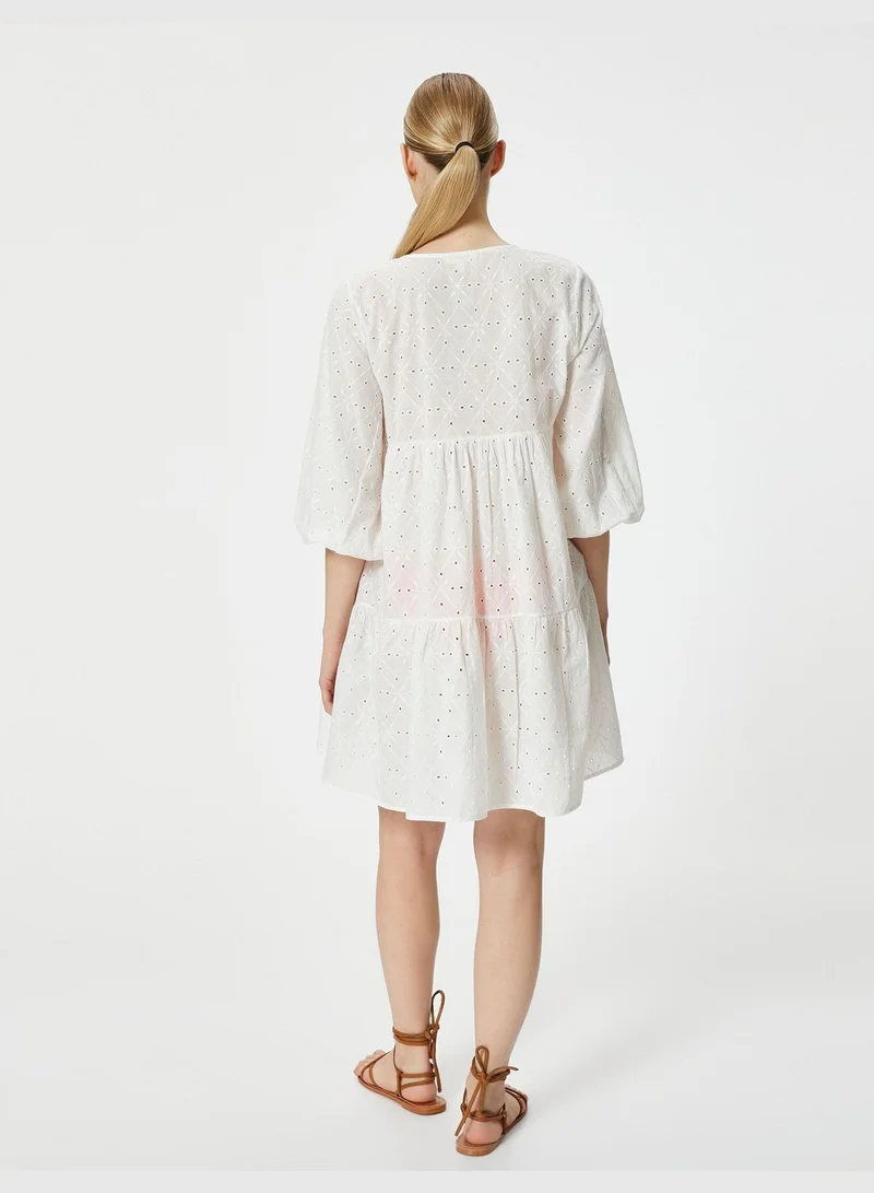 KOTON Voluminous V Neck Puf Sleeve Beach Dress