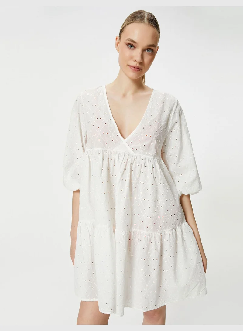 KOTON Voluminous V Neck Puf Sleeve Beach Dress