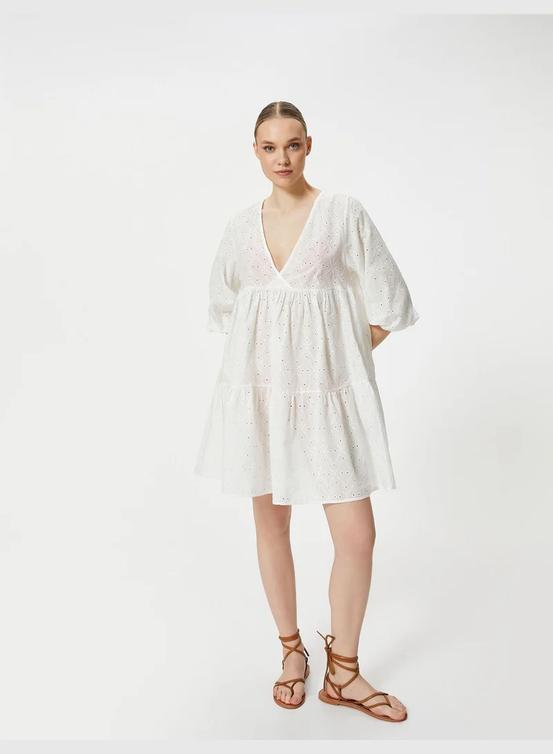 KOTON Voluminous V Neck Puf Sleeve Beach Dress