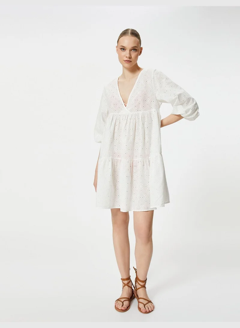 KOTON Voluminous V Neck Puf Sleeve Beach Dress