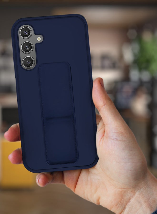 CATANES Samsung Galaxy S24 Case Magnetic Stand and Holder Premium Silicone Vertical and Horizontal Hand Strap Grip Multi Stand Car Mount Kickstand Case Finger Strap Cover Blue  - Image 3