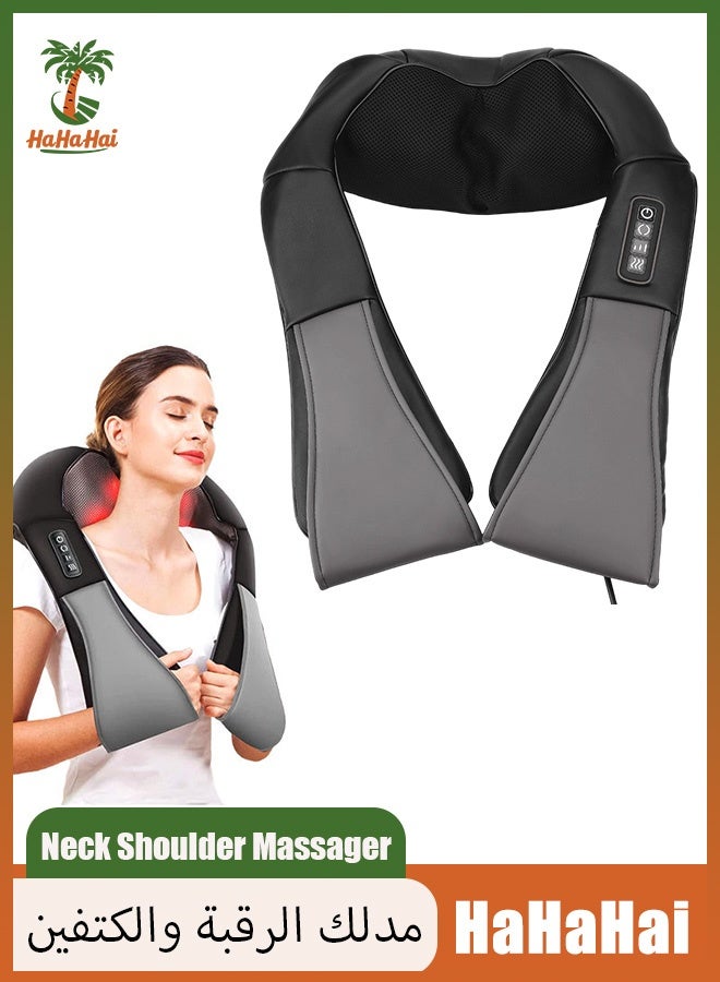 HaHaHai Neck Shoulder Massager Shawl with Heat, Shiatsu Neck Shoulder Massager Shawl, 4 Button Electric Massage Shawl, Corded UK Plug Massager for Home, Office and Car, Grey Black - Image 1