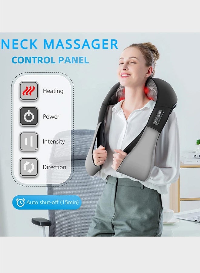 HaHaHai Neck Shoulder Massager Shawl with Heat, Shiatsu Neck Shoulder Massager Shawl, 4 Button Electric Massage Shawl, Corded UK Plug Massager for Home, Office and Car, Grey Black - Image 3