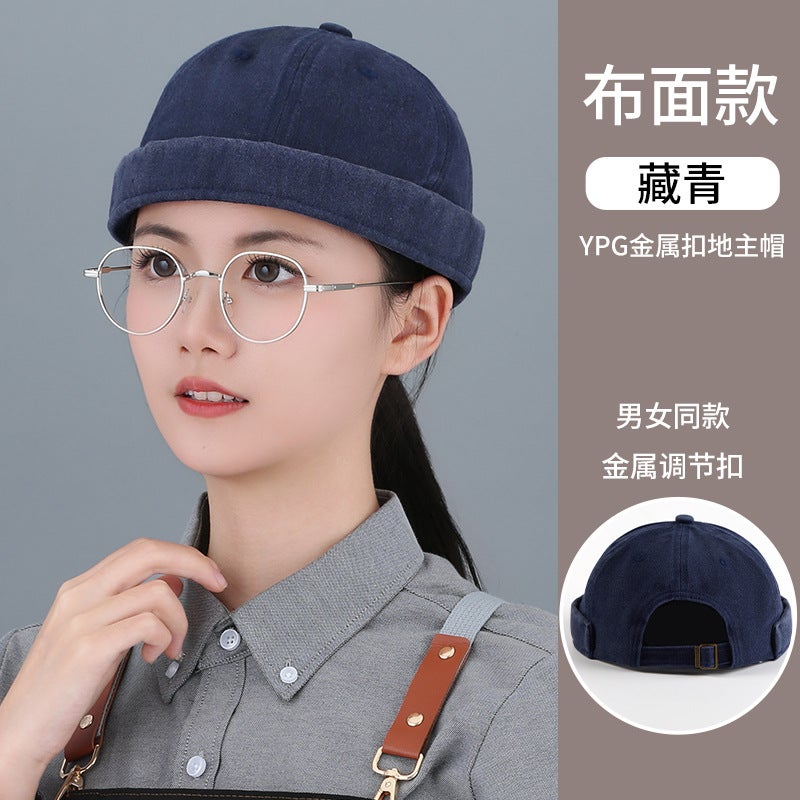 Pure Cotton Landlord Hat With Custom Printed Logo, Special Dome Anti-Hair Loss Melon Skin Work Hat For Catering Milk Tea Coffee Shop - Image 1