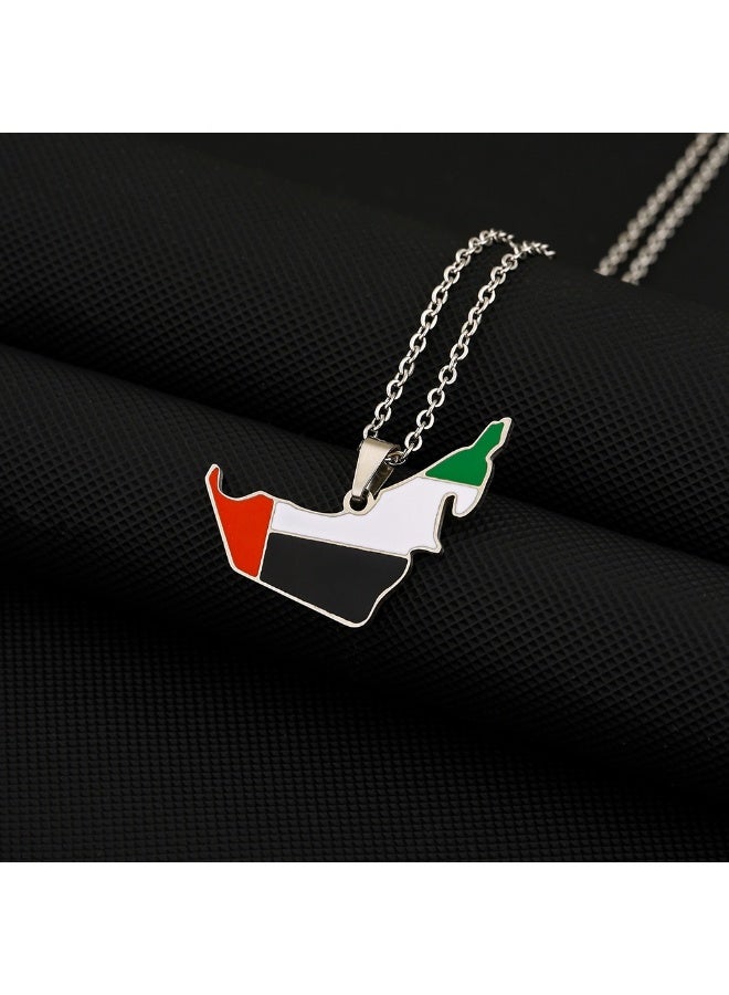 Fashion Stainless Steel UAE Map Flag Pendant Necklace – Silver-Plated National Jewelry - Image 2