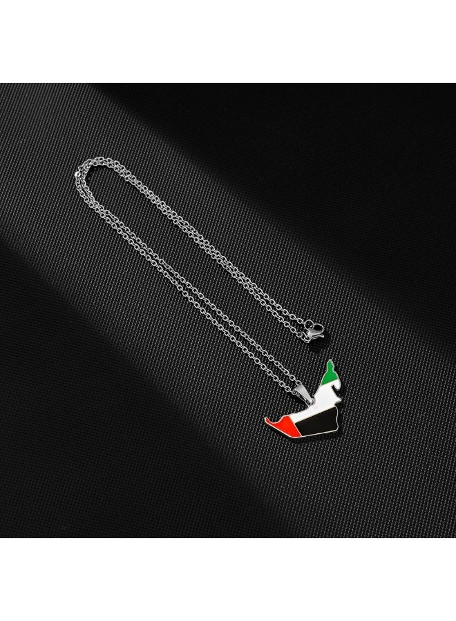 Fashion Stainless Steel UAE Map Flag Pendant Necklace – Silver-Plated National Jewelry - Image 1