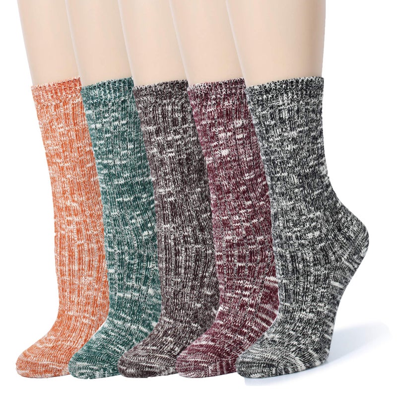 Leotruny Women's Slouch Vintage Knit Cotton Boot Socks (Marled Color- 5 Pairs) - Image 1
