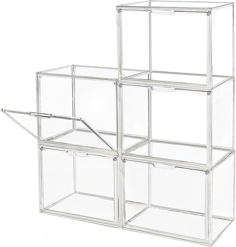GUDEMAY Clear Stackable Plastic Storage Bins with Magnetic Lid (Transparent, Transparent-L-5 Pack) - Image 1