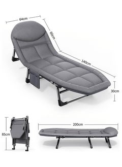 Generic Premium Folding Bed Senior, Single Bed Sized Office Lounge Chair and Bed for Nap, Portable and Accompanying Simple Military Bed Design Measuring 200x64x32cm in Light Gray, Ideal for Office or Home Use  - Image 2