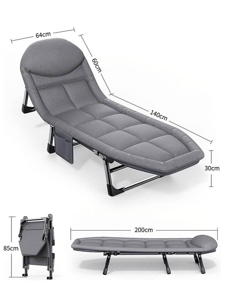 Generic Premium Folding Bed Senior, Single Bed Sized Office Lounge Chair and Bed for Nap, Portable and Accompanying Simple Military Bed Design Measuring 200x64x32cm in Light Gray, Ideal for Office or Home Use  - Image 2