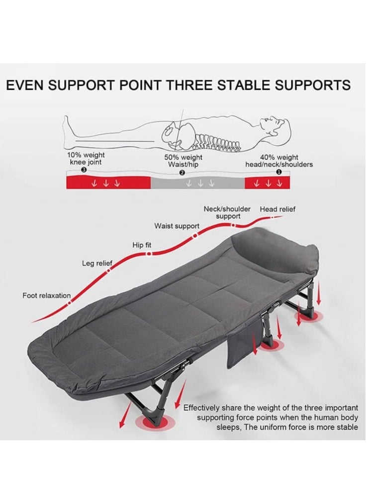 Generic Premium Folding Bed Senior, Single Bed Sized Office Lounge Chair and Bed for Nap, Portable and Accompanying Simple Military Bed Design Measuring 200x64x32cm in Light Gray, Ideal for Office or Home Use  - Image 4