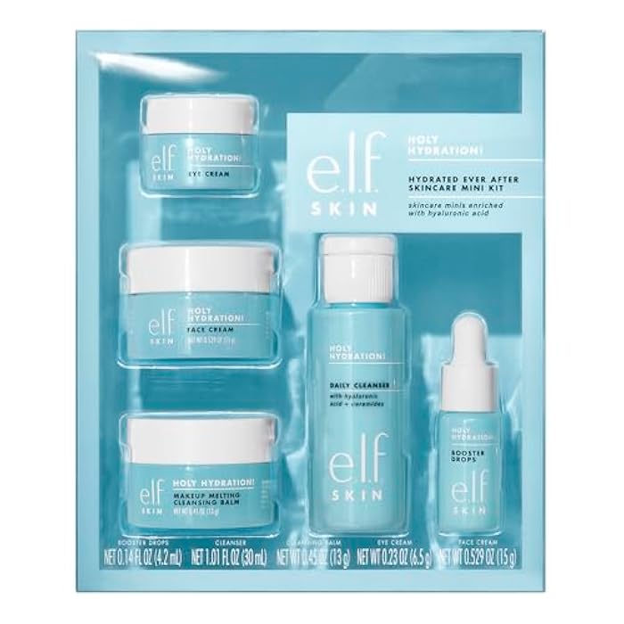 elf e.l.f. SKIN Holy Hydration! Hydrated Ever After Skincare Mini Kit, Cleanser, Makeup Remover, Moisturizer & Eye Cream For Hydrating Skin, Airplane-Friendly Sizes - Image 1