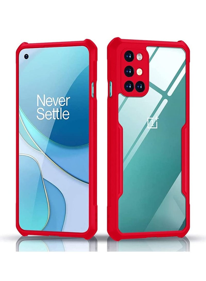 VITION OnePlus 9R Hybrid Case Cover 6.55 inch (2021) Military Grade Drop Tested Slim Clear Back with Shockproof Soft TPU Bumper Frame Cover Red