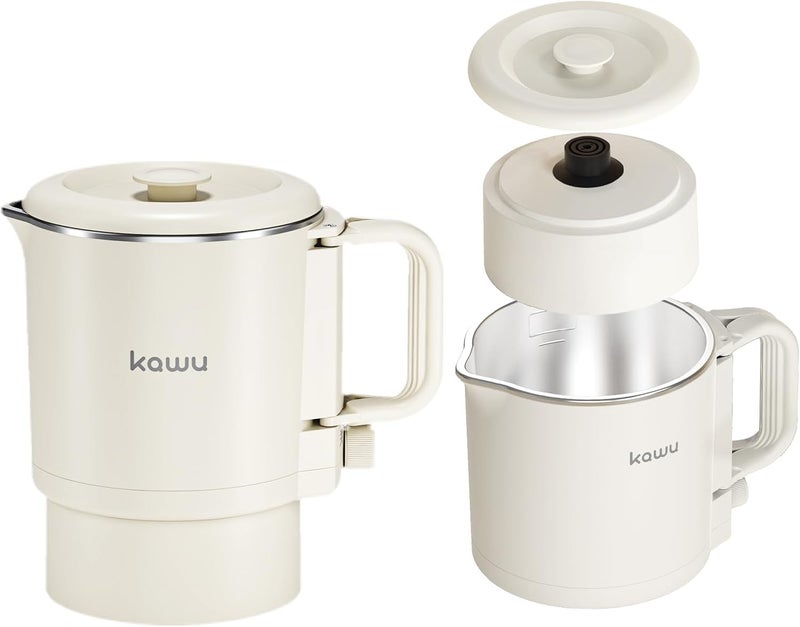 Kawu Foldable Travel Electric Kettle, 800ml Collapsible Portable Tea Kettle, 304 Stainless Steel Mini Crock Pot Electric Teapot with Auto Shut Off - Image 1