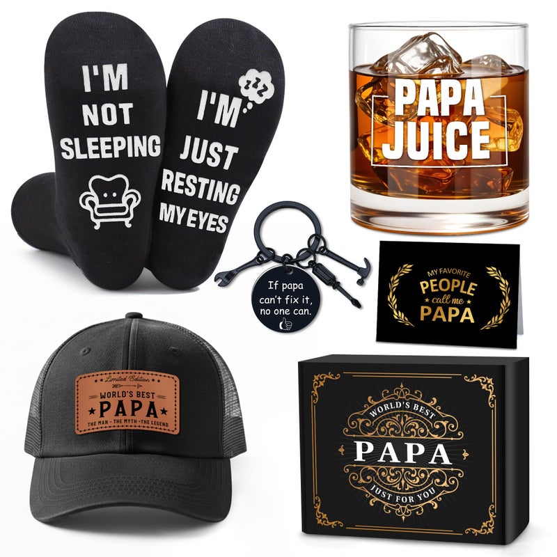 Pradnel Papa Gifts From Grandkids Papa Birthday Gifts For Men Happy Birthday Gift Ideas For Best Papas From Grandson Granddaughter Grandchildren Funny Gift Set For Christmas  Fathers Day With Hat  Wine Glass - Image 1