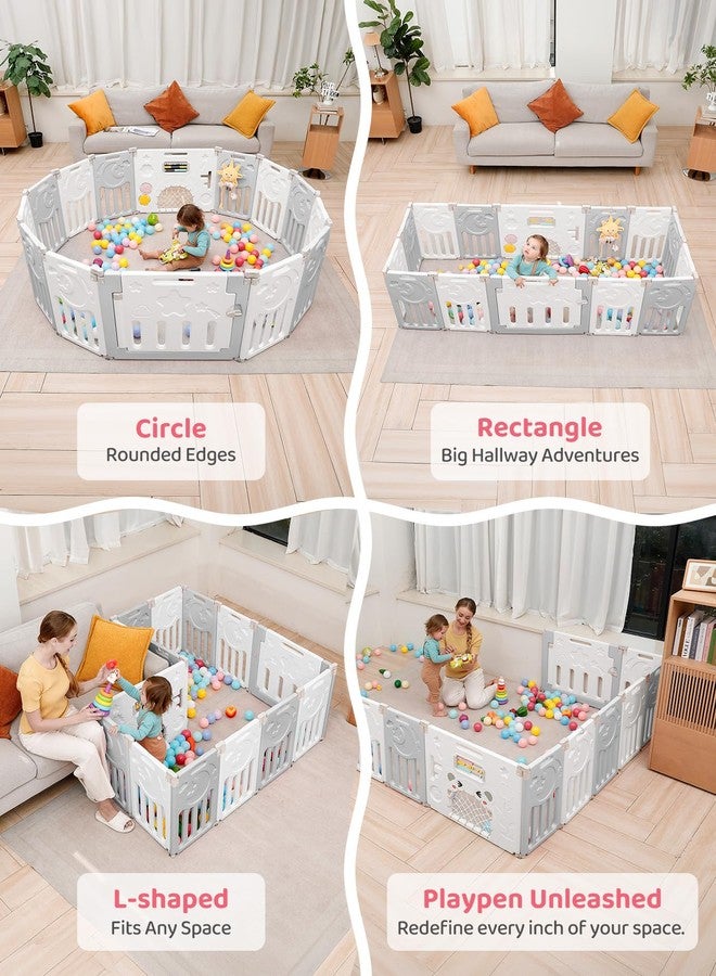 Dripex Baby Playpen, 14-Panel Foldable Playard for Toddlers 6-36 Months, Adjustable & Portable Indoor Outdoor Safety Play Area with Anti-Pinch Design, Game Panel and Safety Gate, Grey White - Image 4