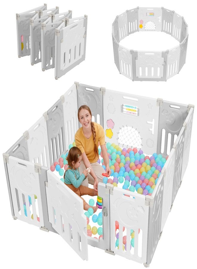 Dripex Baby Playpen, 14-Panel Foldable Playard for Toddlers 6-36 Months, Adjustable & Portable Indoor Outdoor Safety Play Area with Anti-Pinch Design, Game Panel and Safety Gate, Grey White - Image 1