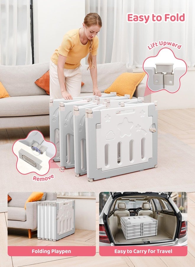 Dripex Baby Playpen, 14-Panel Foldable Playard for Toddlers 6-36 Months, Adjustable & Portable Indoor Outdoor Safety Play Area with Anti-Pinch Design, Game Panel and Safety Gate, Grey White - Image 3