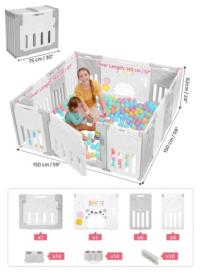 Dripex Baby Playpen, 14-Panel Foldable Playard for Toddlers 6-36 Months, Adjustable & Portable Indoor Outdoor Safety Play Area with Anti-Pinch Design, Game Panel and Safety Gate, Grey White - Image 2