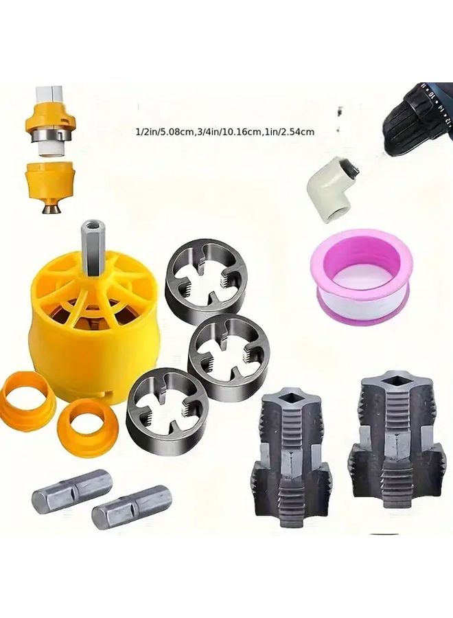 1 Set Steel Pipe Threading Tool Kit With 3 Durable Metal Molds For Home Plumbing Repair - Image 1