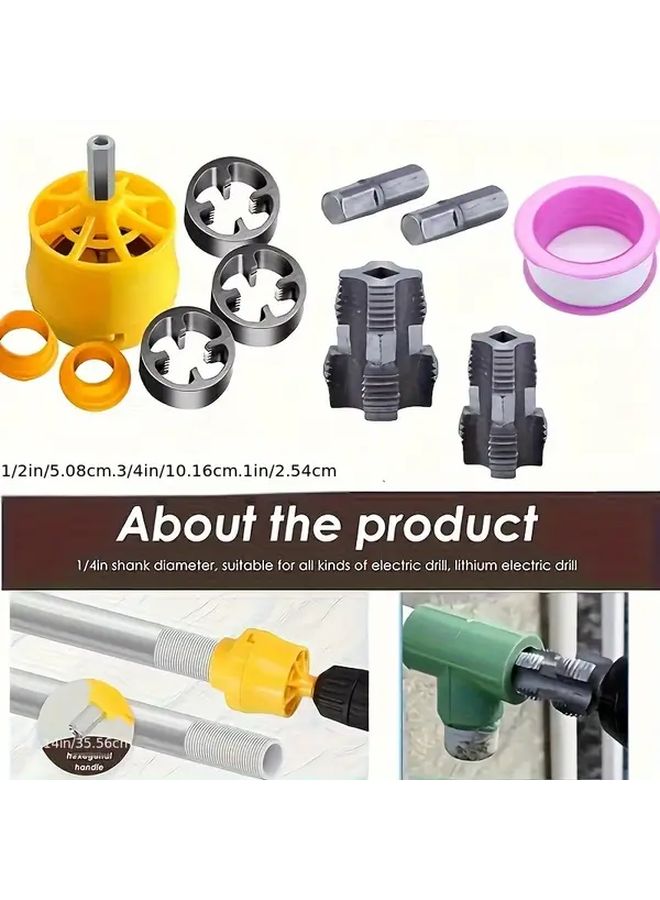 1 Set Steel Pipe Threading Tool Kit With 3 Durable Metal Molds For Home Plumbing Repair - Image 2