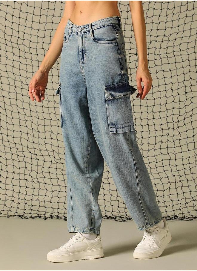 Hubberholme Hubberholme High Rise Mid Wash Carrot Fit Jeans  - Image 2