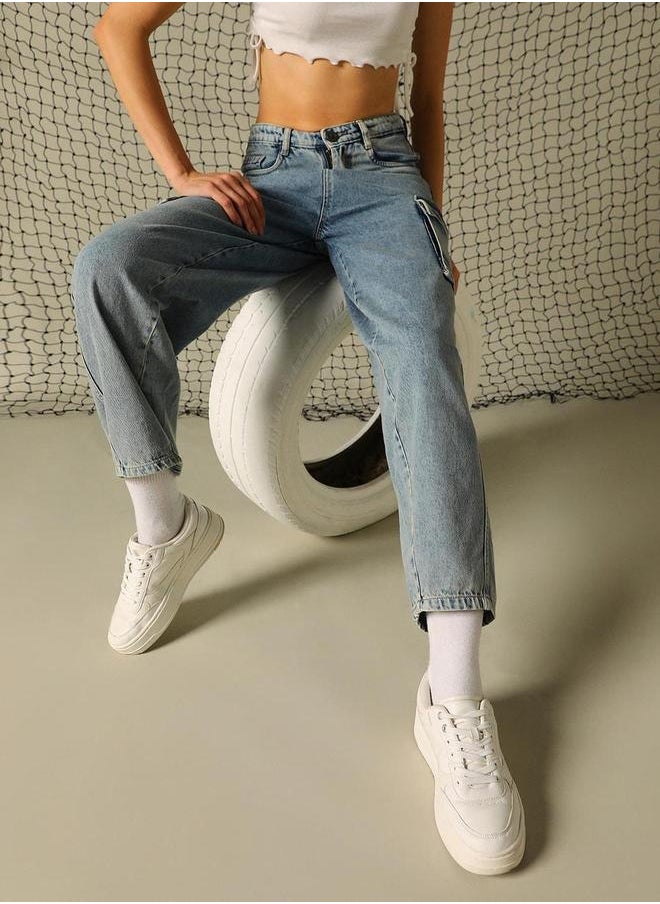 Hubberholme Hubberholme High Rise Mid Wash Carrot Fit Jeans  - Image 5
