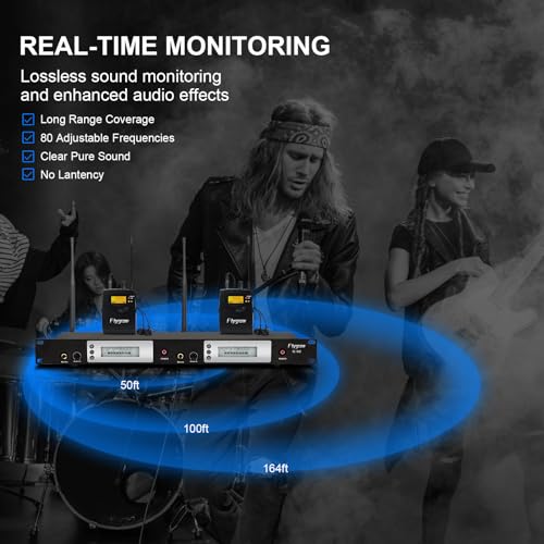 Flygrow UHF Dual Wireless in-Ear Monitor System with Earphone, Metal Wireless IEM System, Sturdy Bodypack Receiver, 80 Adjustable Frequencies,164ft Range, Ideal for Stage & Studio (2 Bodypack) - Image 2