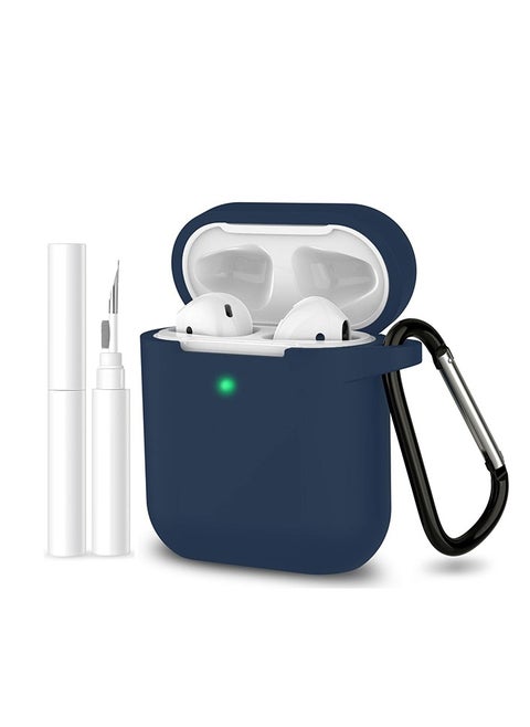 Soft Silicone Protective Cover with Cleaning kit for Apple AirPods 2nd Charging Case, Front LED Visible-Blue